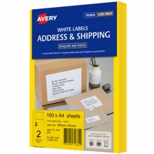 艾利（AVERY）L7168 2枚/张 快揭激光打印标签 邮寄标签 白色 A4 100张装