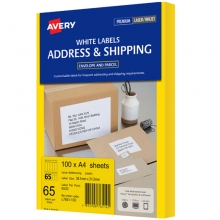 艾利（AVERY）L7651 65枚/张 快揭激光打印标签 迷你地址标签 白色 A4 100张